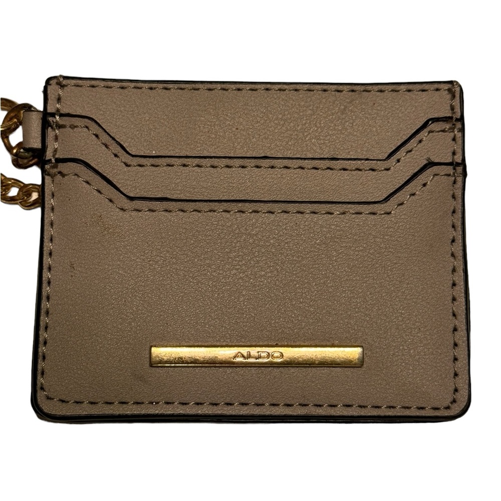 High End Taupe ALDO Women’s Leather Credit Card Clip In Purse Chain Wallet